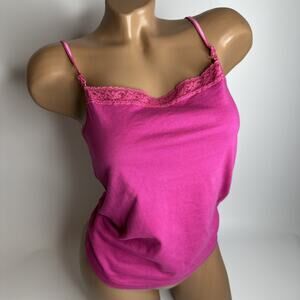b+ab Womans Pink Cami Top Medium Lace Trim Stretch Cotton Cute Hong Kong Y2K